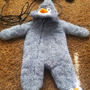 Baby winter outfit, penguin hood and footies